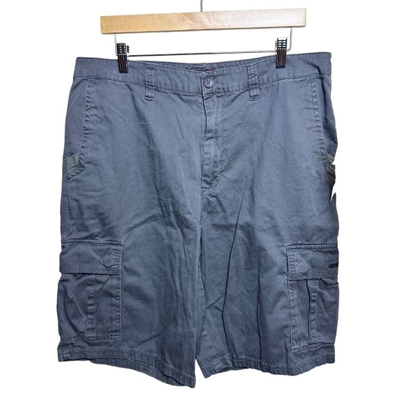 Vintage Retro Quicksilver Cargo Distressed Blue Gray Men's Shorts Size 34 - Picture 1 of 6